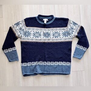 Vintage Claudia D Nordic Snowflake Sweater Womens Large Blue Cozy
